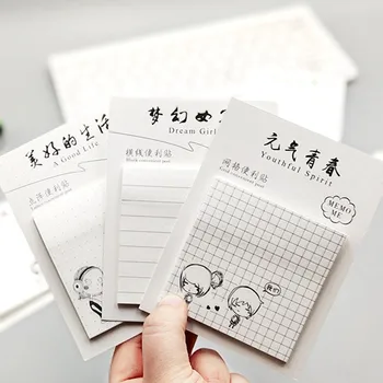 1 Упаковка корейской Простой мультяшной креативной почтовой заметки, липкий Блокнот, черная линия для написания сообщений, квадратная сетка 3 стиля 7,2 *7,2 СМ