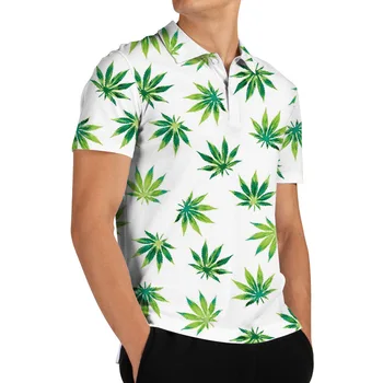 Мужская рубашка поло с индивидуальным рисунком в виде листьев, 3D печать, короткий рукав, Модные трендовые топы, забавная повседневная футболка, Летняя одежда 2023 года