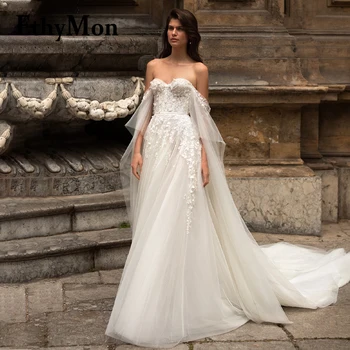 Свадебные платья Ethymon на тонких бретельках со шлейфом 2023 Невесты с глубоким V-образным вырезом и открытой спиной, Без рукавов, С аппликацией Vestido De Casamento