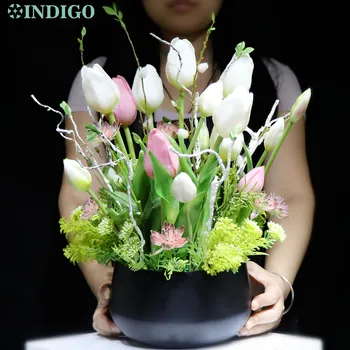 Центральное украшение в виде цветка белого тюльпана (1 комплект Бонсай с горшком) Искусственная Калла для вечеринки по индивидуальному заказу - INDIGO